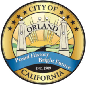 City of Orland California seal for body of page. The background of this logo is gold and blue.